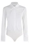 Max Mara Collared Bodysuit With Cuffed Long Sleeves In Bianco