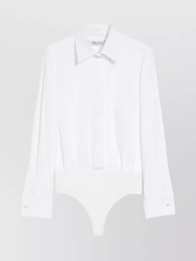 Max Mara Angora1234 Bodysuit Collared Shirt With Long Sleeves In White