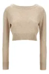 Max Mara Cropped Sweater Knit Long Sleeves In Neutral