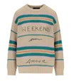 Max Mara Angus Beige Crewneck Sweater With Embroidery In Neutrals