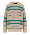 Max Mara Angus Beige Crewneck Sweater With Embroidery In Multi
