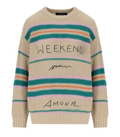 MAX MARA ANGUS BEIGE CREWNECK SWEATER WITH EMBROIDERY