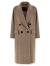Max Mara Longline Double-breasted Coat Featuring Leather Undercollar In Brown