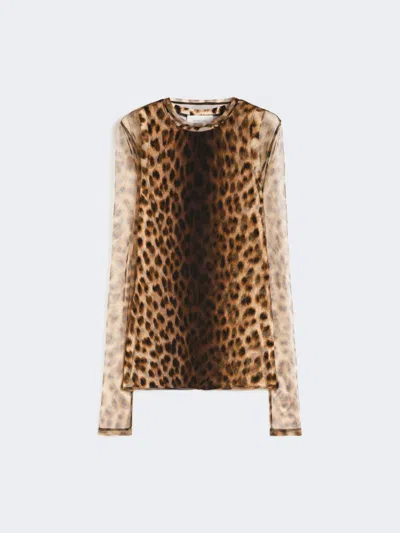 Max Mara Animal-print Bi-material Top In Brown