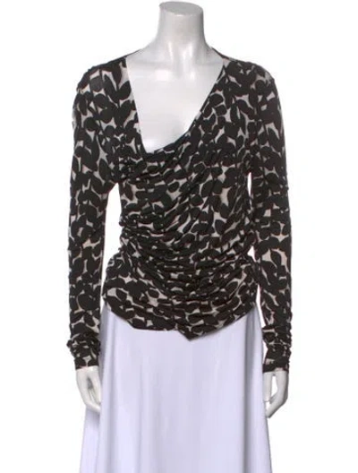 Pre-owned Max Mara Animal Print Cowl Neck Blouse In Black