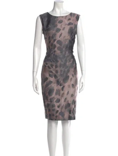 Pre-owned Max Mara Animal Print Knee-length Dress In Gray