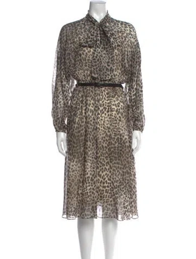 Pre-owned Max Mara Animal Print Midi Length Dress In Gray