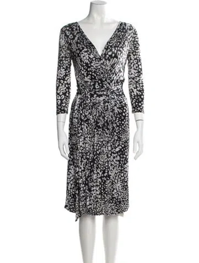 Pre-owned Max Mara Animal Print Midi Length Dress In White