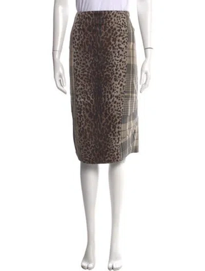 Pre-owned Max Mara Animal Print Midi Length Skirt In Gray