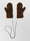 Max Mara Animal Print Mittens Detachable Strap In Brown