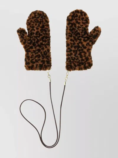 Max Mara Animal Print Mittens Detachable Strap In Brown