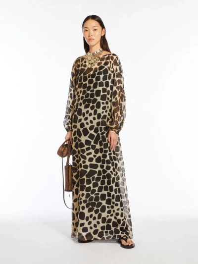 Max Mara Animal-print Muslin Kaftan Dress In Beige