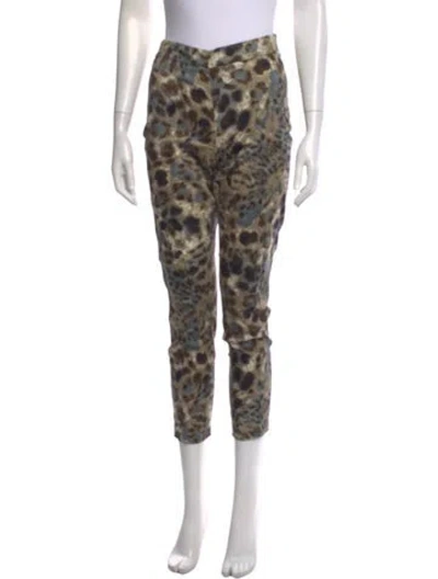 Pre-owned Max Mara Animal Print Straight Leg Pants In Green