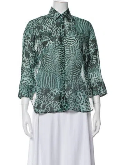 Pre-owned Max Mara Animal Print Three-quarter Sleeve Blouse In Blue