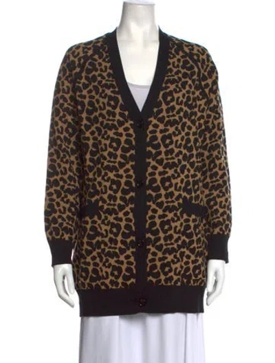 Pre-owned Max Mara Animal Print V-neck Sweater In Black