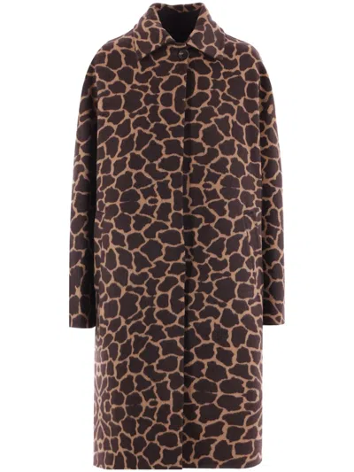 Max Mara Stylish Leopard Print Minimalist Coat In Brown