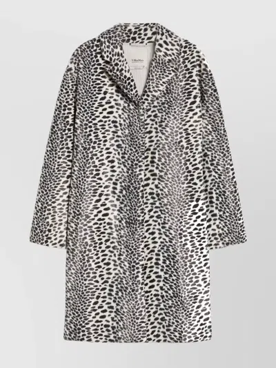 Max Mara Animal-printed Cocoon Style Cotton Coat With Lapel Collar In Beige