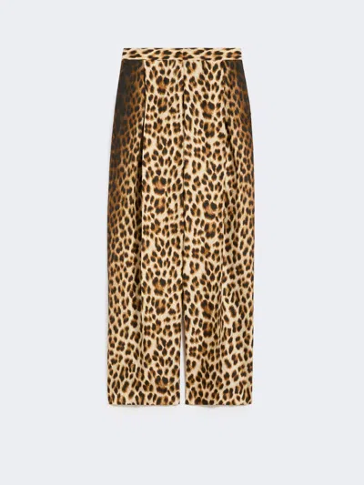 Max Mara Animal-print Pure Silk Trousers In Brown