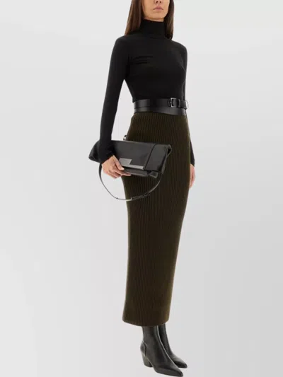 Max Mara Ankle Length Ribbed High Waist Skirt In Brown