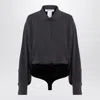 Max Mara Anthracite Grey Silk Body Shirt In Black