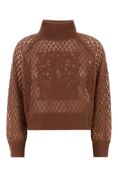 Max Mara Antiqued Crochet Cashmere-silk Sweater In Brown