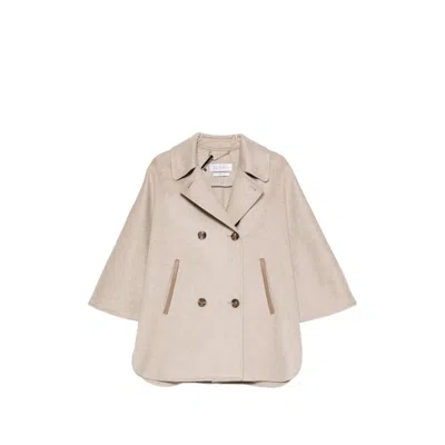 Max Mara Aospite Double-breasted Cape-style Jacket In Neutral
