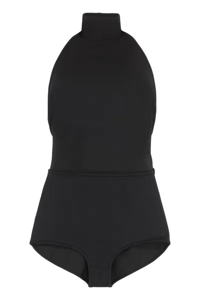 Max Mara Apogeo Stand Collar Open-back Knit Bodysuit In Black