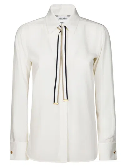 Max Mara Apollo Ribbon Detailed Long-sleeved Shirt In White