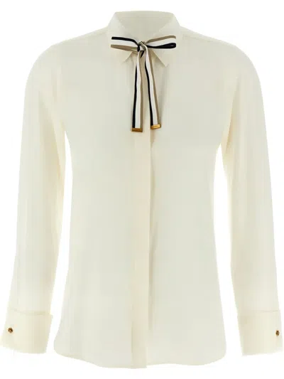 Max Mara Apollo Ribbon Detailed Long-sleeved Shirt In White