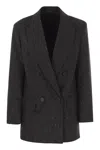 Max Mara Sequinned Striped Wool Double-breasted Jacket In Black