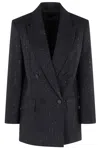 Max Mara Black Double-breasted Sequin Wool Blazer In Black