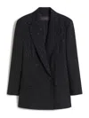 Max Mara Double-breasted Pinstriped Wool Blazer In Black