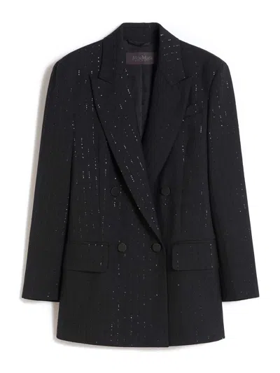 Max Mara Double-breasted Pinstriped Wool Blazer In Black