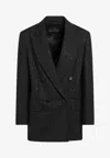 Max Mara Black Double-breasted Sequin Wool Blazer In Black