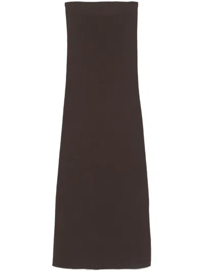 Max Mara Knitted Skirt With Ribbed Detailing And Stretch Fit In Brown
