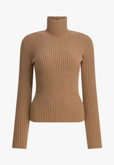 Max Mara Aral Cashmere-blend High-neck Sweater In Brown