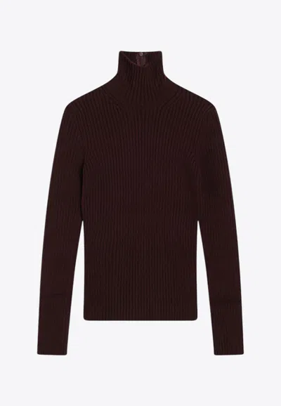 Max Mara Aral Wool-blend Ribbed Sweater In Burgundy