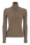 Max Mara Fitted Long Sleeve Turtleneck Knit Sweater In Brown