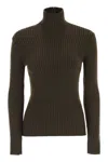 Max Mara Ribbed Wool And Cachemire Turtleneck Sweater In Brown
