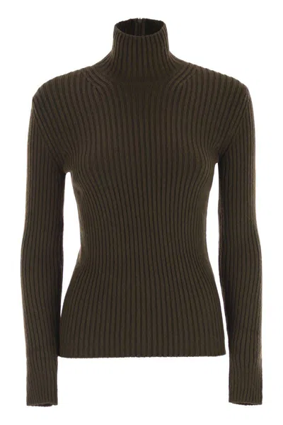 Max Mara Aral1234 - Ribbed Wool And Cashmere Turtleneck Jumper In Brown