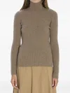 Max Mara Wool And Cashmere High Neck Knit Top In Brown