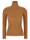 Max Mara Turtleneck Sweater Ribbed Texture In Brown