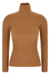 Max Mara Turtleneck Sweater Ribbed Texture In Sand