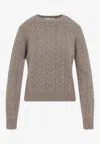 Max Mara Aramis Cable Knit Crew Neck Sweater In Sand