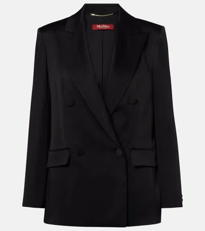 Max Mara Arca Double-breasted Satin Blazer In Black