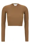 Max Mara Ribbed Cropped Top With Fitted Silhouette And Long Sleeves In Brown