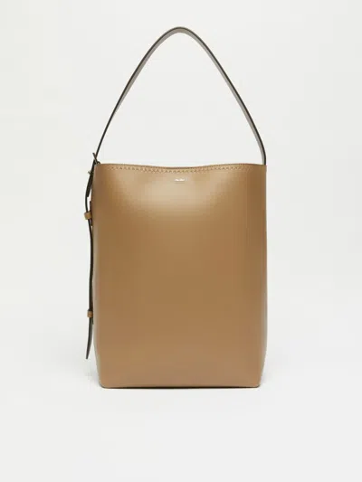 Max Mara Archetipo Leather Maxi Bucket Bag In Mud