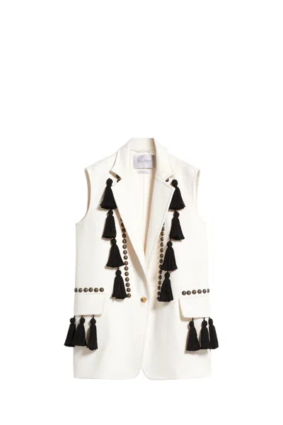 Max Mara Waistcoat With Tassel Embellishments And Notched Lapel In White