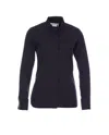 Max Mara Stand Collar Crewneck Shirt With Buttoned Cuffs In Blue