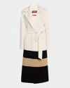 Max Mara Arena Colorblock Wool Wrap Coat In White